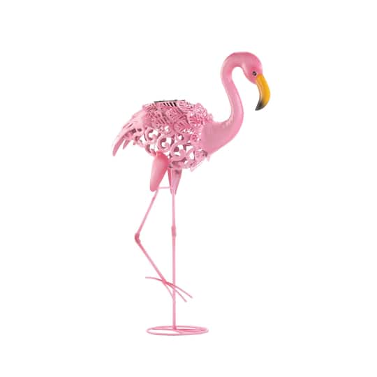 27" Leaning Solar Flamingo Statue